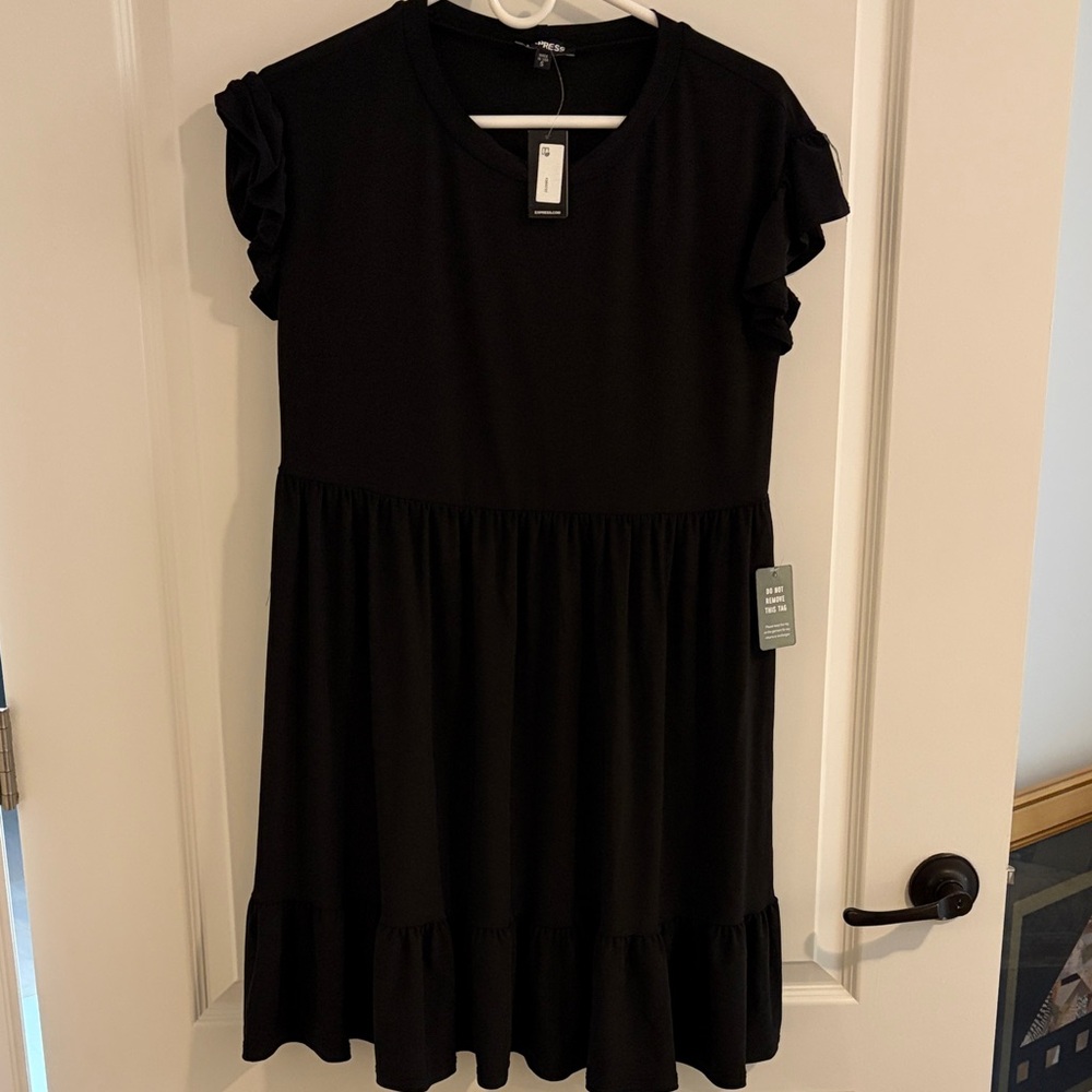 Express Black Kids Dress with Ruffle Sleeves